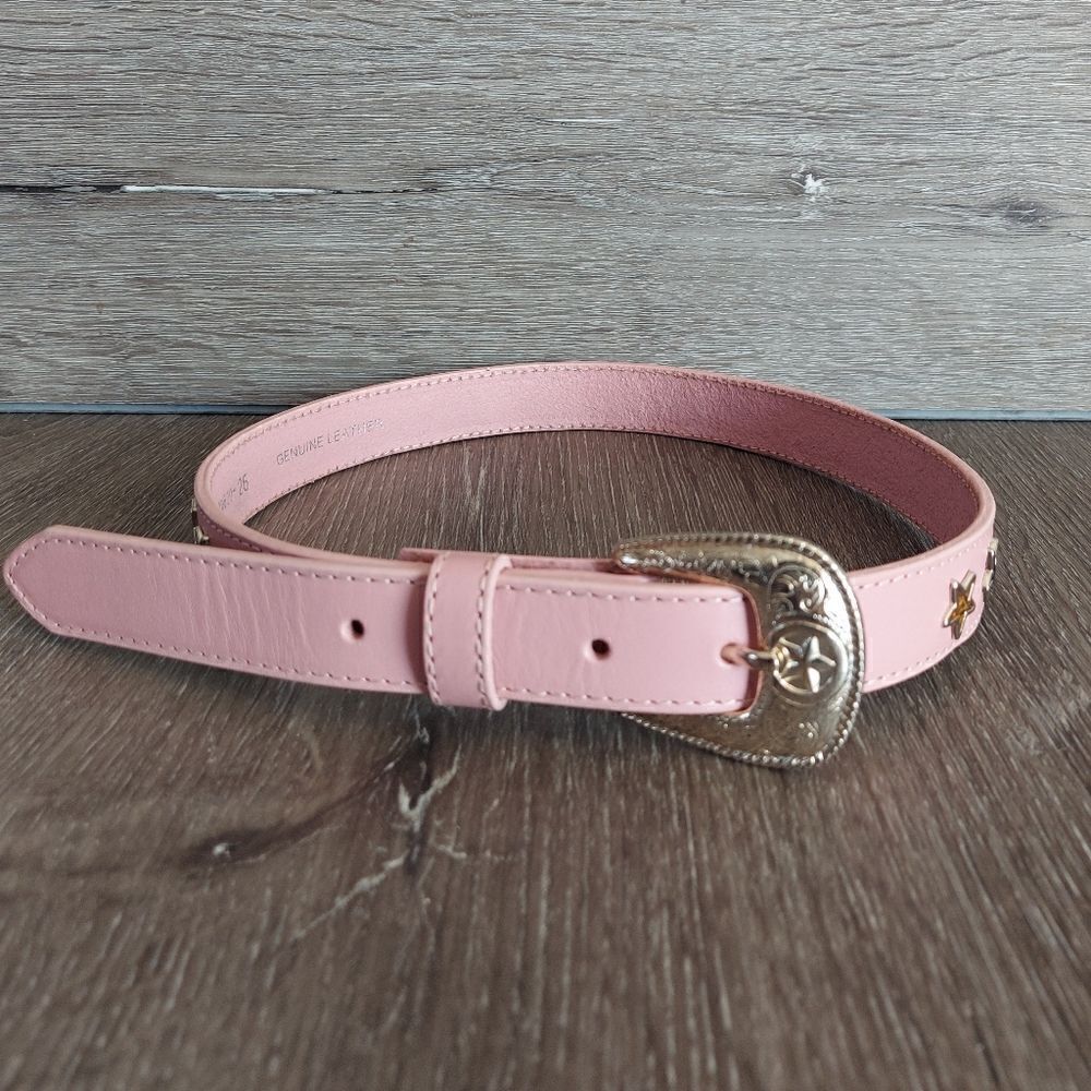 Nocona Girls Pink Leather Western Belt with Multicolored Star Studs 26
